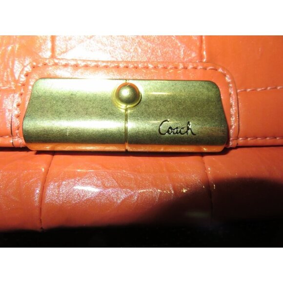 Coach Kristen Coral Patent Leather Flap Large Wristlet Wallet Clutch - Picture 11 of 16